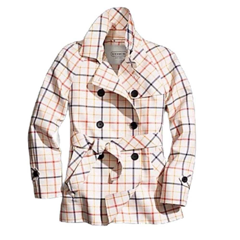 Coach TATTERSALL SHORT TRENCH Coat multi colored plaid Size XS